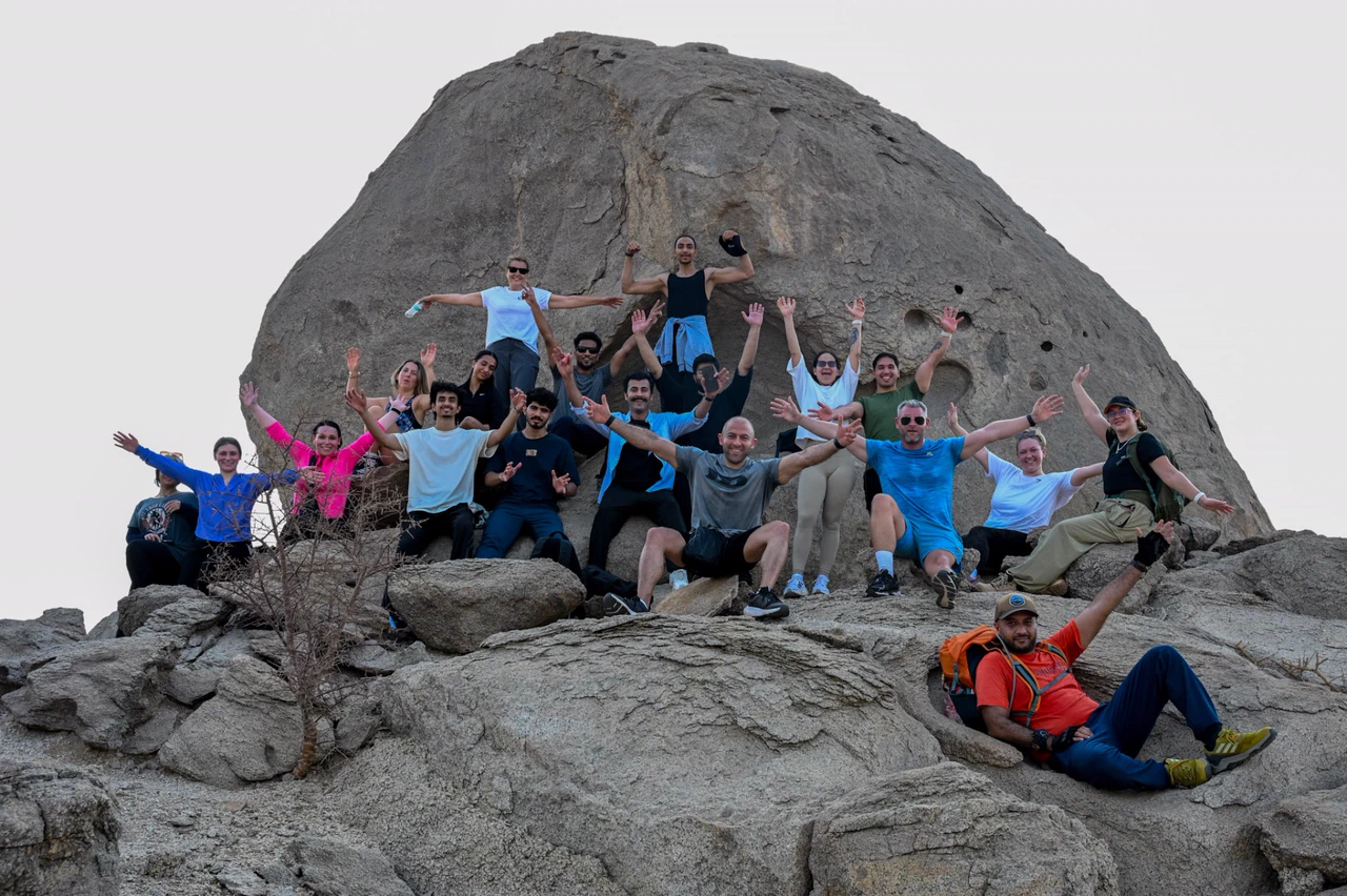 AJ Performance Community members together after a hike in Jeddah.
